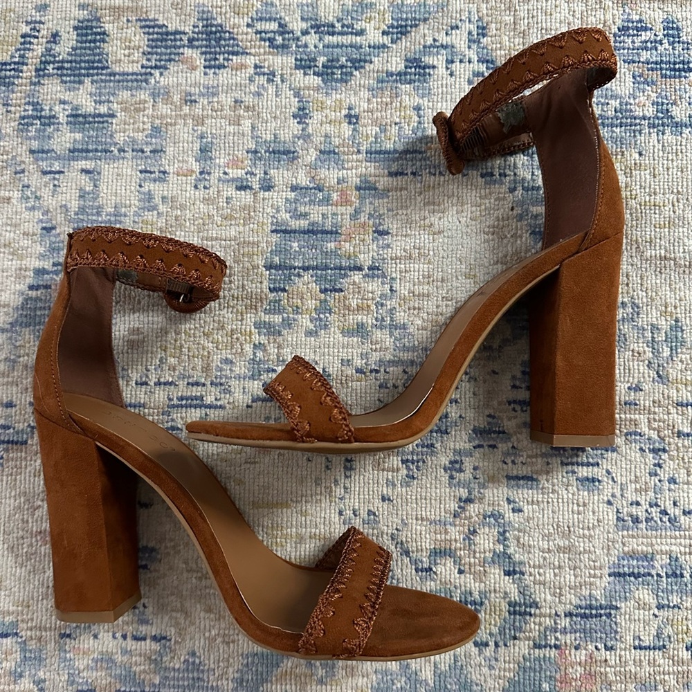 BAMBOO Brown Suede Block Heels